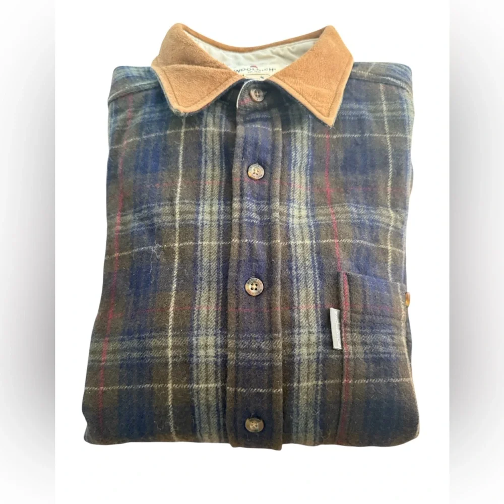 Woolrich mens dark loden green wool plaid flannel shirt XL